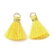 Polyester Pendants, Tassels, with Golden Iron Jump Rings, Yellow, 23~25x14~20x7~10mm, Hole: 4.5mm