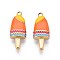304 Stainless Steel Pendants, with Enamel, Popsicle Charm, Real 18K Gold Plated, Ion Plating(IP), Dark Orange, 18x7x4mm, Hole: 1.6mm