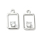 Brass Micro Pave Cubic Zirconia Rectangle Charms, Nickel Free, Real Platinum Plated, 12x7x2.5mm, Hole: 1.2mm