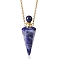 Natural Sodalite Faceted Cone Perfume Bottle Pendant Necklace, Aromatherapy Essential Oil Bottle Necklaces with Stainless Steel and Brass Chain Findings, Golden, 25.04 inch(63.6cm)