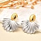 304 Stainless Steel Two Tone Stud Earrings, Golden & Stainless Steel Color, Fan, 40x38.5mm