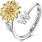 Adjustable Brass Rhinestone Rotating Cuff Rings, Letter & Sunflower, with Word You are My Sunshine, Fidget Spinner Ring for Calming Worry Meditation, Platinum & Light Gold, Letter W, Inner Diameter: 15~20mm