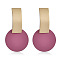 Rectangle with Flat Round Alloy Dangle Stud Earrings, Pale Violet Red, 45x24mm