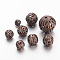 Iron Filigree Beads, Filigree Ball, Nickel Free, Round, Red Copper Color, Size: about 6~16mm in diameter, 6~15mm thick, hole: 1~6mm, about 200g/bag