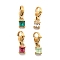 Square 304 Stainless Steel Rhinestone Pendant Decorations, Lobster Claw Clasp Ornaments, Ion Plating(IP), Real 14K Gold Plated, Mixed Color, 16.5mm