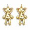 Brass Micro Pave Cubic Zirconia Pendants, with Jump Rings, Nickel Free, Real 16K Gold Plated, Bear, Black, 28x15.5x5mm, Jump Ring: 5x0.8mm, 3mm inner diameter