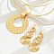 Ring with Flat Round Alloy Pendant Bib Choker & Dangle Earrings Sets, Golden, Inner Diameter: 120mm