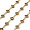 Brass Glass Rhombus Link Chains, with Spool, Long-Lasting Plated, Soldered, Lead Free & Cadmium Free, Rack Plating, Real 18K Gold Plated, Rosy Brown, 15x9x2.5mm