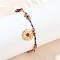 304 Stainless Steel Charms Bracelets, Cotton Cord Braided Bracelets for Women, Flat Round, with Glass and  Natural Rhodonite, Ion Plating(IP), Real 18K Gold Plated, 7-1/8 inch(18cm)