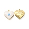 Brass Enamel Pendants, Real 18K Gold Plated, Long-Lasting Plated, Cadmium Free & Nickel Free & Lead Free, Heart with Evil Eye Pattern, White, 24x22x8mm, Hole: 1.2mm