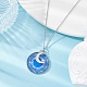 Collier pendentif rond plat en verre bleu acier et alliage NJEW-JN04453-03-5