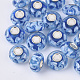 Handgemachte glasperlen murano glas großlochperlen, Großloch perlen, mit versilberten Messing-Einzelkernen, Rondell, Blau, 14x7.5 mm, Bohrung: 4 mm