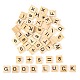 120個2スタイルの木製カボション  文字と数字の正方形  湯通しアーモンド  20x18x5mm  60個/スタイル WOOD-LS0001-19-1