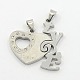 Valentine's Gifts Split Heart with Word Love Couple Necklace Findings 304 Stainless Steel Rhinestone Pendants STAS-L012-E05P-1