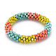 Bracelet extensible tressé en perles de verre au crochet BJEW-T016-08G-1
