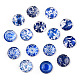Blue and White Floral Printed Glass Flatback Cabochons X-GGLA-A002-12mm-XX-2