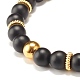Bracciale elasticizzato rotondo con perline in pietra nera sintetica con corona da donna BJEW-JB07530-03-5