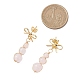 Серьги-гвоздики с круглыми подвесками и бантом из натурального розового кварца EJEW-JE06780-01-3
