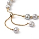 Dyed Natural Pearl & Brass Round Beaded Slider Bracelet BJEW-JB09008-01-5