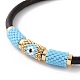 Japanese Seed Column with Evil Eye Beaded Bracelet with Cowhide Cords for Women BJEW-JB09078-03-4