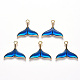 合金エナメルチャーム  クジラの尾の形状  ライトゴールド  ブルー  17x20x2~3mm  穴：1.6mm ENAM-S121-129-2