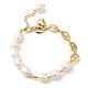Bracelet à breloques en forme de cœur en laiton avec placage en rack et chaînes de perles naturelles BJEW-G671-01G-1