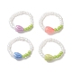 Anello elastico con perline di semi di vetro e corallo sintetico bocciolo di fiore per le donne RJEW-JR00557-1