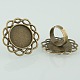Vintage Adjustable Iron Finger Ring Components Alloy Flower Cabochon Bezel Settings PALLOY-O039-18AB-NF-1