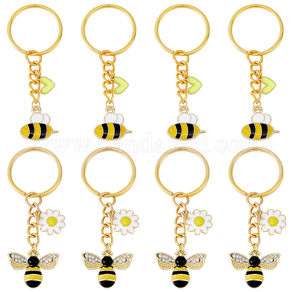 Wholesale DICOSMETIC 8Pcs 2 Styles Golden Bee Charms Keychain