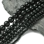 Gefärbten Glasperlen runde Perlen-Stränge, Schwarz, 4 mm / 6 mm / 8 mm / 10 mm / 12 mm, Bohrung: 1 mm, ca. 70~216 Stk. / Strang