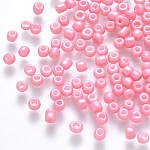 12/0 perles de rocaille rondes en verre de peinture de cuisson, rose, 1.5~2x1.5mm, Trou: 0.5~1mm, environ 30000 pcs / livre