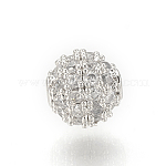 Perline zirconi micro pave  in ottone, tondo, chiaro, platino, 5mm, Foro: 0.7 mm