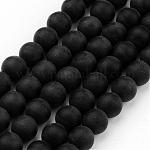 Chapelets de perles en verre mate, ronde, noir, 8mm, Trou: 1mm, Environ 52 pcs/chapelet, 15.7 pouce