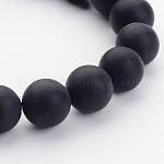 Grade A Natural Black Agate Beads Strands, Dyed, Frosted, Round, 10mm, Hole: 1mm, about 39pcs/strand, 16 inch