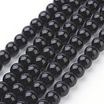 Chapelets de perles en pierre noire synthétique, teinte, ronde, noir, 4mm, Trou: 0.8mm, Environ 90 pcs/chapelet, 14.5~15 pouce