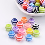Resin Beads, Round, Stripe Pattern, Mixed Color, about 10mm in diameter, hole: 2mm