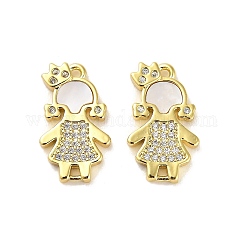 Ciondoli con connettore Princess in ottone con micro pavé di zirconi trasparenti,  cadmio& piombo libero, con shell, link ragazza, vero placcato oro 18k, 18.5x11x2mm, Foro: 1 mm
