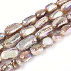 電気メッキ天然淡水シェルビーズ連売り  ナゲット  淡い茶色  4.5~14x4~7x4~7mm  穴：0.6mm  約41~60個/連  15.28~15.75''（38.8~40センチメートル）