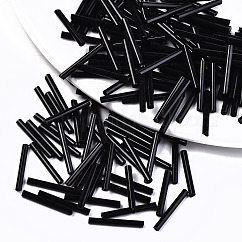 Perline di tromba in vetro, foro rotondo, colori opachi, nero, 20x2.5mm, Foro: 1 mm, circa 2250pcs/scatola