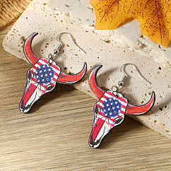 Pendientes colgantes y accesorios de madera con la bandera estadounidense del Día de la Independencia, castillo