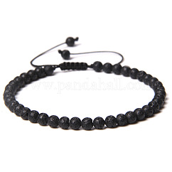 Bracelets tressés en perles de pierre de lave naturelle de 4 mm, bracelets ajustables pour femmes