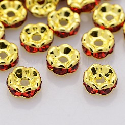 Iron Rhinestone Spacer Beads, Grade B, Rondelle, Straight Edge, Clear,  Golden, 7~8x3.5mm, Hole: 2mm 