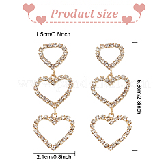 2 пара двухцветных серег-гвоздиков в форме тройного полого сердца с кристаллами и 2 серебряными булавками&nbsp;EJEW-AN0001-22