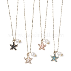 Летние пляжные ожерелья с подвесками из сплава морской звезды и пластика ABS с имитацией жемчуга NJEW-JN05268