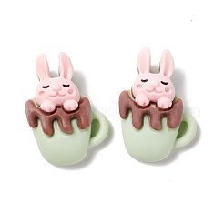 オペーク樹脂カボション  カップを持つウサギ  ピンク  19.6x13.5x7.5mm&nbsp;RESI-G036-C03