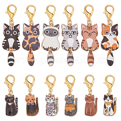 12 stücke 12 stile katze legierung emaille anhänger dekorationen&nbsp;HJEW-PH02038