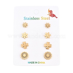 バレンタインデー用304ステンレススチール製スタッドピアス4ペア  花  ゴールドカラー  6.5~9.5x6.5~9.5mm&nbsp;EJEW-G469-01G-02