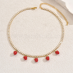 Латунная прозрачная кубическая циркония теннисная цепочка 5 клубника кулон нагрудник ожерелья для женщин JT1747