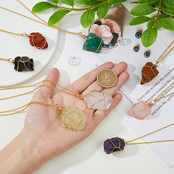 8 шт. 8 стиля самородков натуральный смешанный драгоценный камень подвеска ожерелье комплект для женщин&nbsp;NJEW-FI0001-47