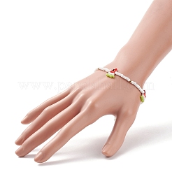Bracciale da donna con charms di anguria intrecciata con semi di vetro&nbsp;BJEW-TA00140-02